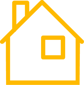 Orange house representing households above the ALICE threshold